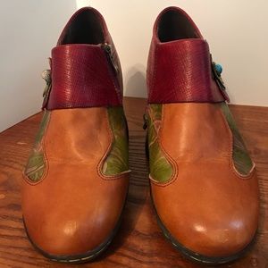 Socofy Leather Loafer Side Zip Floral Art Womens 8